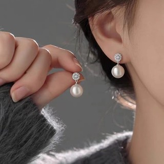 Bông tai ngọc trai bạc S925 Trang sức thời trang đơn giản Quà tặng nữ