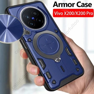 Ốp Giá Đỡ Vòng Ô Tô Từ Tính Cho Vivo X300 X200 Pro X300Pro X300FE X300Ultra 5G Vỏ Giáp Sang Trọng Chống Sốc Chống Rơi Ốp điện thoại Trượt Đẩy Camera Bảo Vệ Ốp điện thoại Cứng