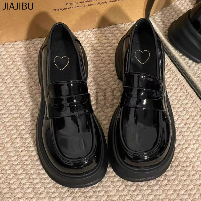 Size 35-45 Giày Nữ Cỡ Lớn Giày Đi Học Cao Gót Màu Đen Phong Cách Học Sinh Giày Da Nhỏ Kiểu Dáng Phong Cách Anh Quốc Đế Dày Chống Trượt Kiểu Dáng Lolita Korean Fashion Platform Cosplay Slip-on Platform Mary Jane Shoes Retro Japanese JK Uniform Doll Shoes