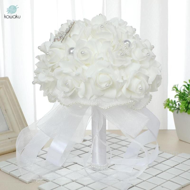Bó hoa hồng nhân tạo trang trí cưới tặng cô dâu, bó hoa ném tiệc ngày lễ tình nhân