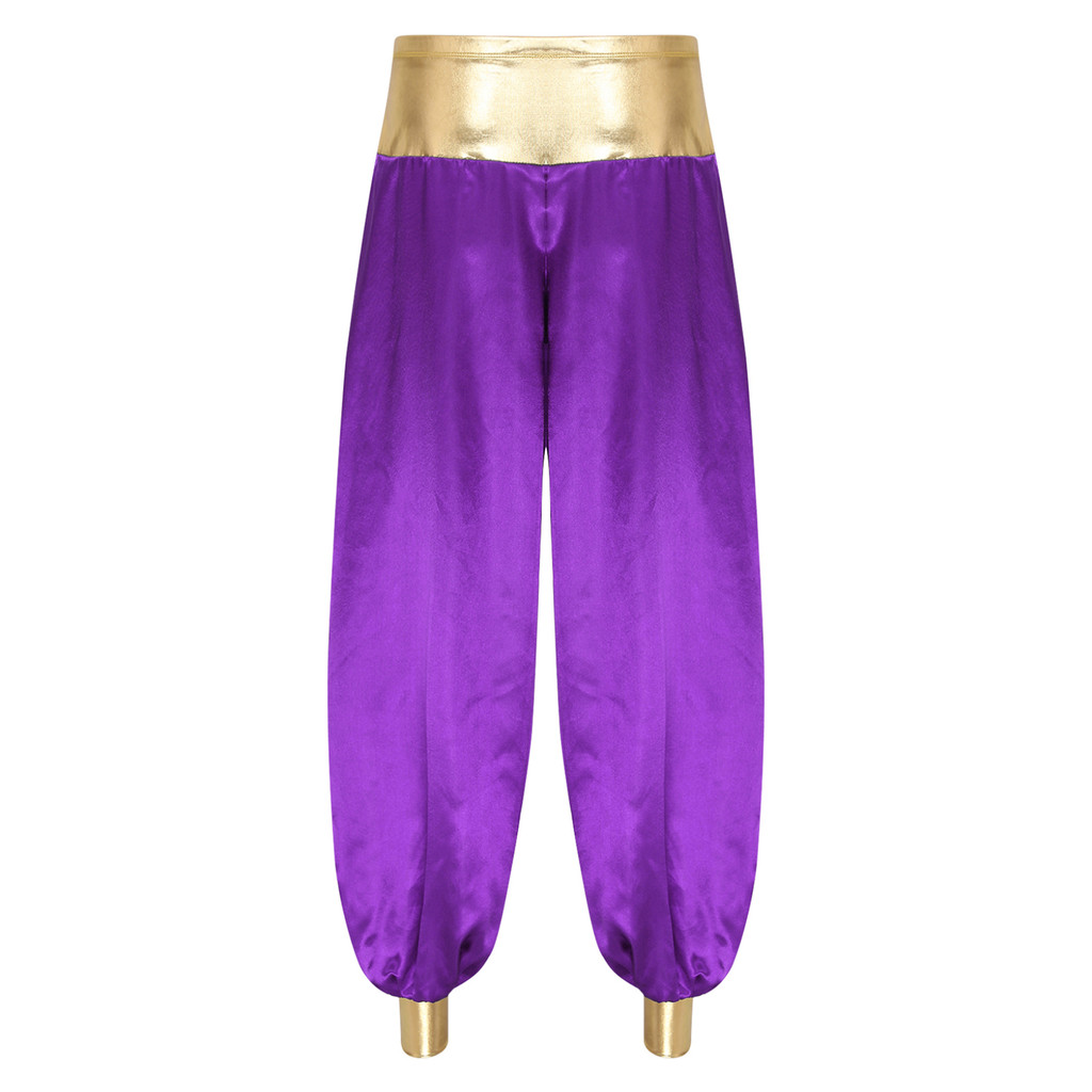 Nyeemya S-4XL Nam Ma Thuật Hippie Harem Quần Kim Loại Sáng Bóng Chắp Vá Đèn Lồng Quần Dài Hoàng Tử Ả Rập Trang Phục Cho Halloween Cosplay