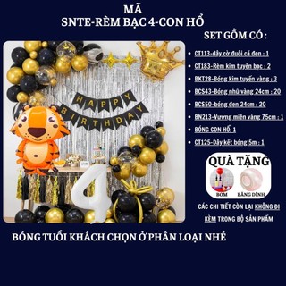 Set Bóng Trang Trí Sinh Nhật Tuổi Meo,tuổi Mão, thôi nôi, 12 con giáp cho bé gái - bé trai SNTE-RÈM BẠC 4-CON HỔ Cao su