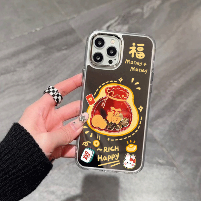 Năm Mới Đồng Xu Vàng Túi May Mắn Vỏ Gương Cho Google Pixel 10 9 Pro XL 9A 8 Pro 8A 7 Pro 7A 6A 5 XL 4 4A 5A 3A Vỏ Mềm Chống Sốc Làm Giàu Vỏ Điện Thoại