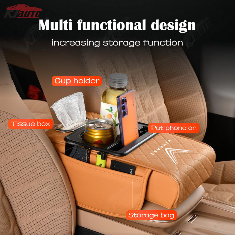 Vinfast Xe Tay Hộp Chiều Cao Miếng Lót Da Trung Tâm Túi Bảo Quản Cốc Nước Cho VF 8 VF 9 VF E34 Lux A Fadil President SA VF E34