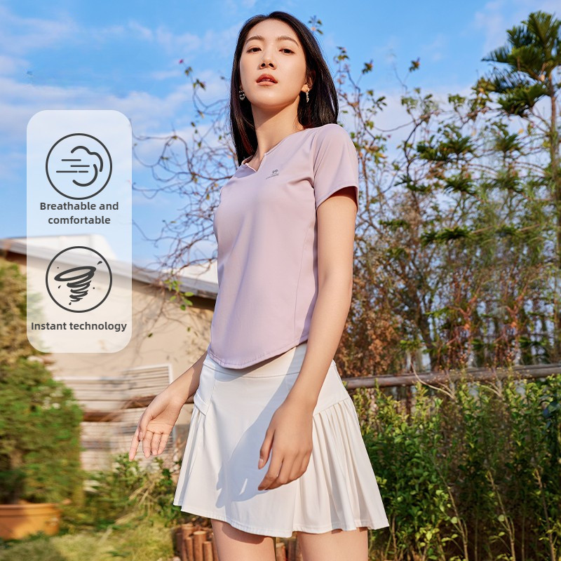 Ảnh Camel CROWN Thể thao Cổ chữ V Quần vợt ngắn tay Áo thun nữ khô nhanh thoáng khí 2