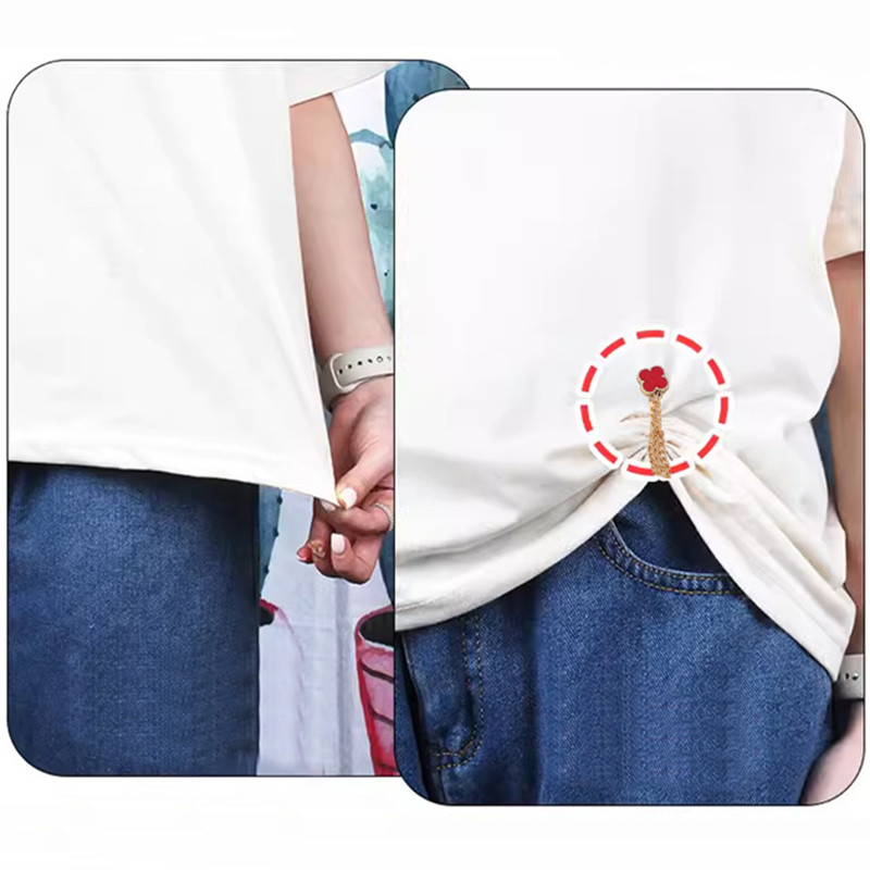 [Yunyuan] Phiên bản Hàn Quốc Cỏ Ba Lá Khóa Từ Tính Dây Xích Quần Điều Chỉnh Chân Áo Sơ Mi Cổ Trang Trí Dây Xích Trâm Cài Không May Khóa Từ Tính