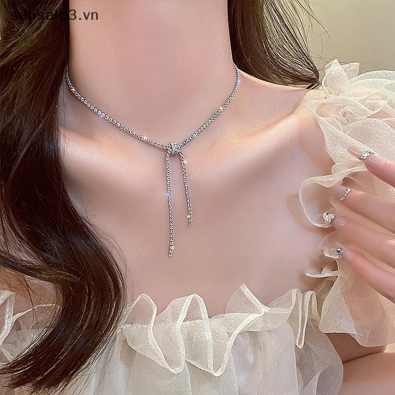 # VN # Vòng cổ Choker vuông Zircon sáng bóng sang trọng dành cho nữ Vòng cổ chuỗi xương đòn pha lê Quà tặng trang sức đám cưới.