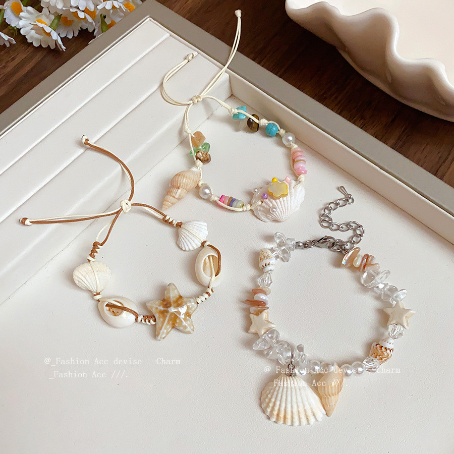 Vòng tay ốc xà cừ gốm ngọc trai bằng đá tự nhiên, thời trang và tinh tế, dây đeo cổ tay đa năng, phong cách kỳ nghỉ, trang sức tươi mát và ngọt ngào