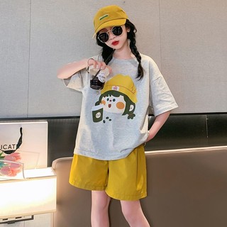 Bộ đồ thể thao bé gái mùa hè hình hoạt hình dễ thương – Áo thun tay ngắn + quần short rộng rãi thoải mái