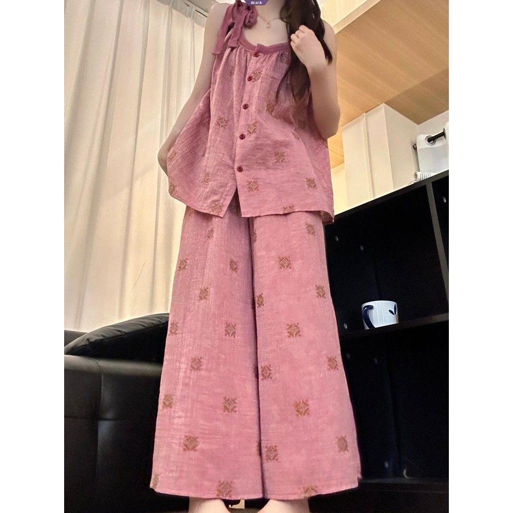 2025 Mới In Suspenders Popping Bộ Đồ Ngủ Nữ Mùa Hè Quần Mặc Gia Đình [BL]