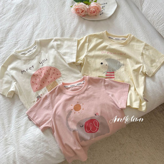 Áo phông bé gái in chữ hoạt hình dễ thương, cotton, mẫu mới mùa hè