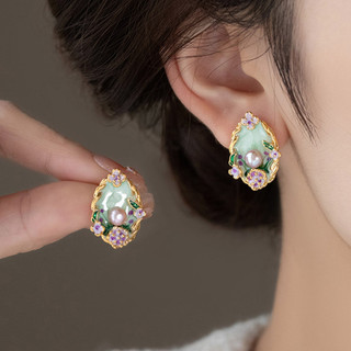 Retro Tranh Sơn Dầu Tính Khí Bông Tai Thời Trang Ngọc Trai Mới Phong Cách Trung Hoa Phong Cách Trung Hoa Hoa Ánh Sáng Sang Trọng Niche Bông Tai
