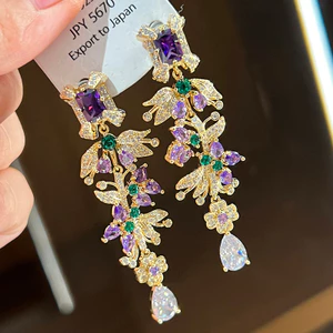Bông tai Zircon tua rua sang trọng nhẹ nhàng Thời trang sang trọng Tinh tế
