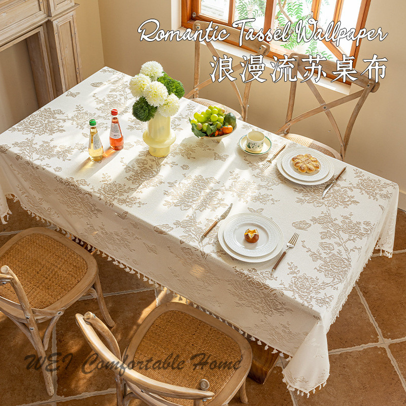 Pháp Nhẹ Sang Trọng Tua Rua Jacquard Khăn Trải Bàn Nhà Hàng Chống Bụi Khăn Trải Bàn Hình Chữ Nhật Bao Vải Toàn Bộ
