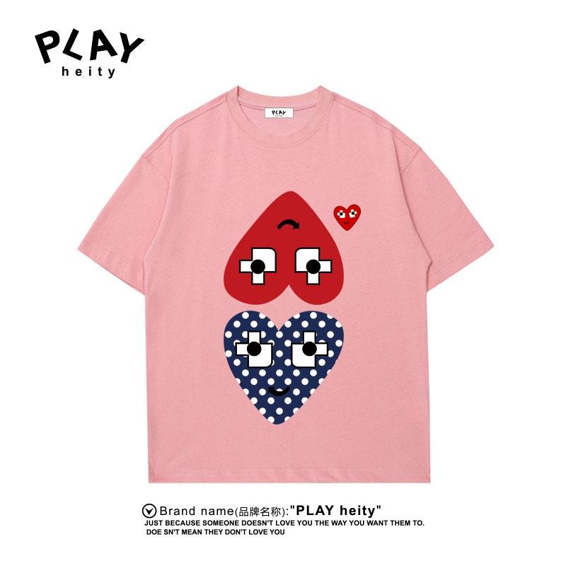 CHƠI Áo Thun Nữ Tay Ngắn Rời Nam Nữ 2025 Cotton Nguyên Chất Thời Trang Trái Tim Thêu Cặp Đôi Top