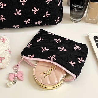 Dễ Thương Nơ Hoa Quilting Cotton Túi Trang Điểm Nữ Dây Kéo Mỹ Phẩm Tổ Chức Nữ Vải Túi Xách Di Động Vệ Sinh Dành Cho Bé Gái