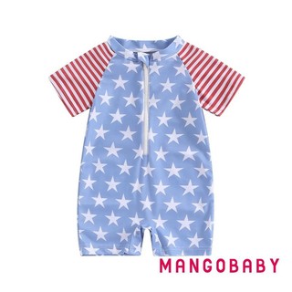MG-Baby Đồ Bơi Ngôi Sao Sọc In Dây Kéo Tay Ngắn Rash Guard Đồ Bơi Đi Biển Bộ Đồ Tắm