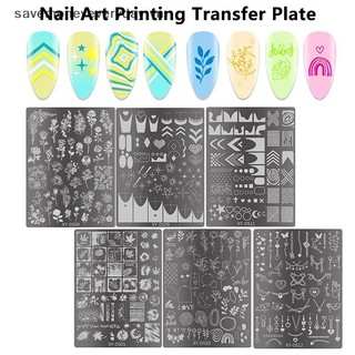 [savemoneyeveryday] Hoa Nail Art Stamping Plates Bản mẫu vẽ Đường sọc hình học Hình ảnh 3D Khuôn Stencil Mẫu làm móng tay [vn]
