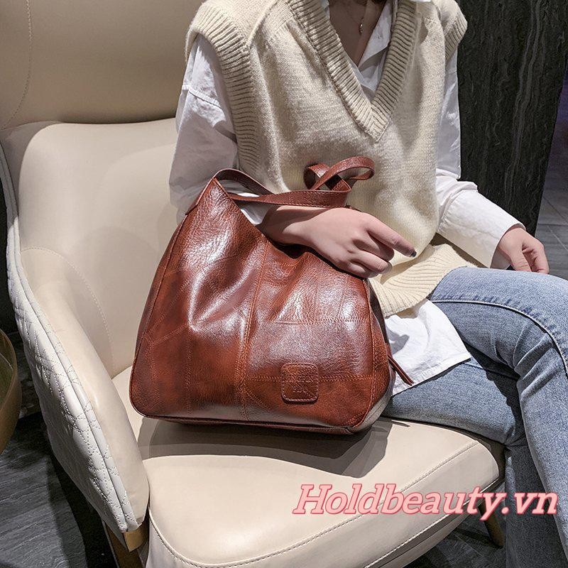 Túi Đeo Vai Nữ Vintage Dung Tích Lớn Túi Tote Mềm Cho Thường Ngày