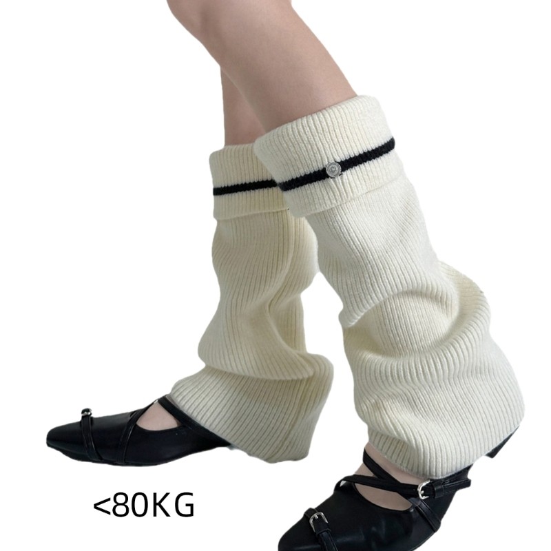 Dasbsug Thời Trang Vòng Tay Sọc Dệt Kim Chân Ấm Có Nút Kim Loại Cho Nữ Slouchy Chân loe Tay Áo Boot Có