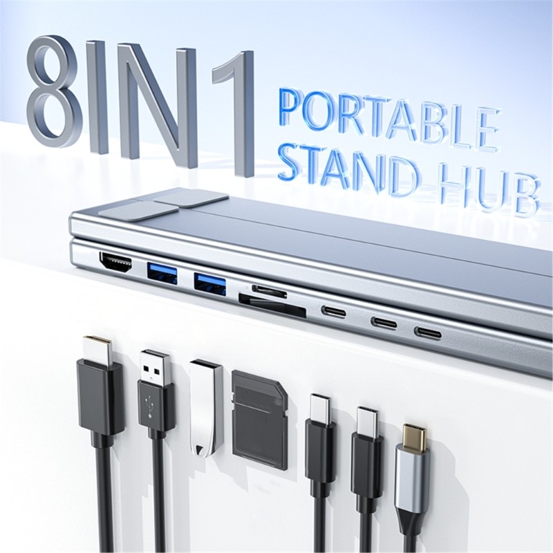 Giá đỡ máy tính xách tay bằng nhôm Vision với trung tâm mở rộng 8 trong 1 với tốc độ nhanh 4K và PD100W