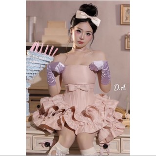 Đầm thiết kế IGU cúp ngực corset dáng ngắn bồng xòe bèo nhún chất liệu taffa , váy xòe cúp ngực đính nơ phù hợp dự tiệc.