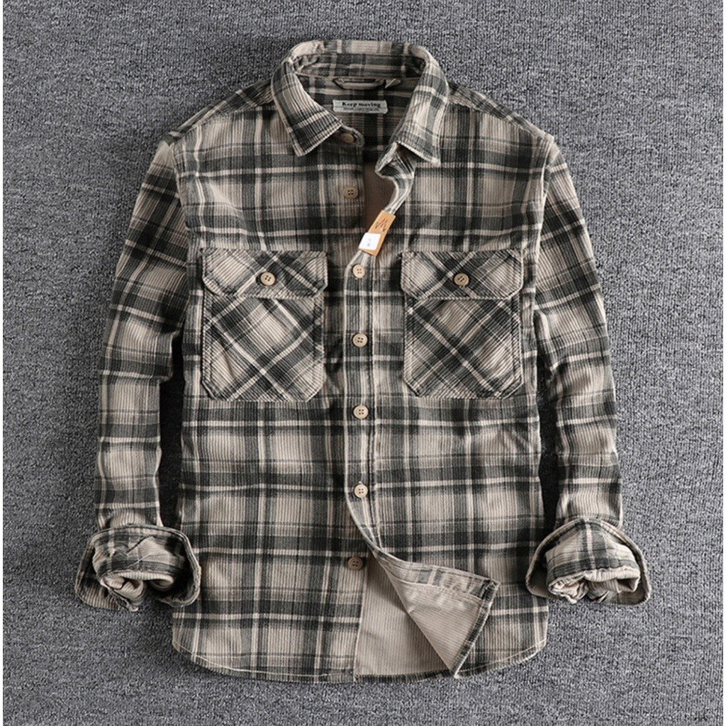Áo sơ mi vải nhung phong cách Retro_Biker_Army