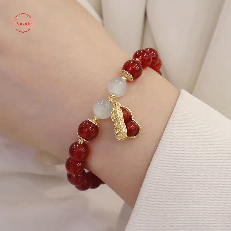 Diễu hành Năm Mới May Mắn Đính Hạt Vòng Tay Thanh Lịch Hạt Đỏ Đậu Phộng Mặt Dây Chuyền Charm Lắc Tay Phong Cách Trung Hoa Trang Sức Cho Nữ Lễ Hội Quà Tặng VN