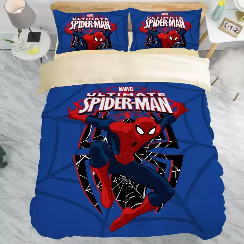 PS1 Marvel Spider-Man 3IN1 Ga trải giường Vỏ chăn gối Bộ chăn ga gối Phòng ngủ gia đình Bộ đồ Anime có thể giặt được SP1