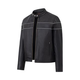 Áo da nam da dê Racer FTT Leather phối gân trắng tay khoá dáng suông AD216D40