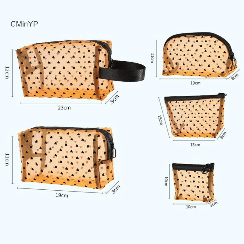 Cminyp Tình Yêu In Lưới Túi Đựng Mỹ Phẩm Di Động Vệ Sinh Tổ Chức Túi Trang Điểm Đa Năng Trong Suốt Nữ Son Môi Túi Bảo Quản Vinh Quang