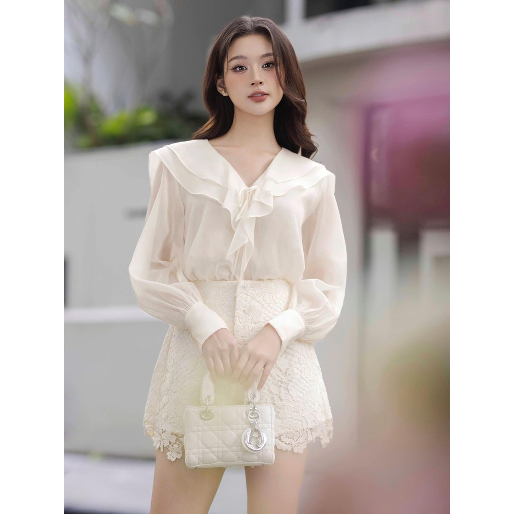 Ảnh JOVEN Áo Sơ Mi Sera Cổ Bèo 2 Lớp Tay Dài Bồng Nhẹ 4