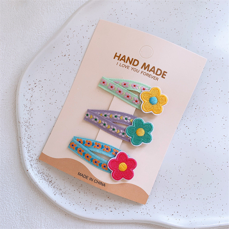 Kẹp tóc hoa thêu đầy màu sắc cho bé gái (3 CÁI)