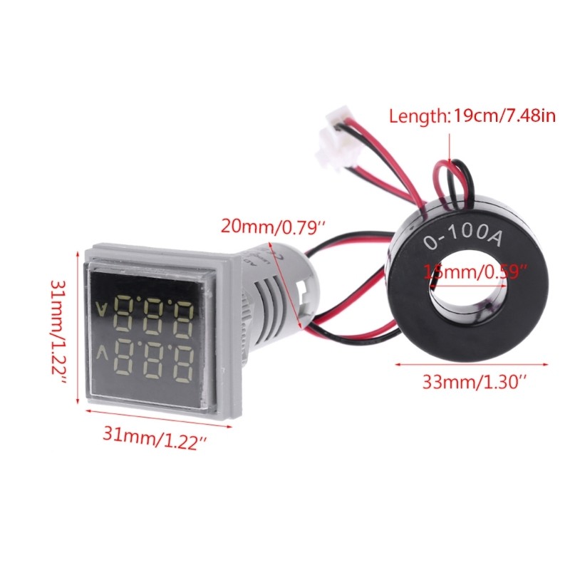 OXXGGKAO Vuông Hiển Thị Đôi Vôn Kế Ampe Kế LED Đồng Hồ Đo Điện Áp Kỹ Thuật Số AC60-500 V
