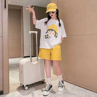 Bộ đồ thể thao bé gái mùa hè hình hoạt hình dễ thương – Áo thun tay ngắn + quần short rộng rãi thoải mái