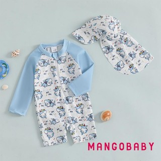 MG-Toddler Bé Trai Rash Guard Đồ Bơi Khủng Long / Cá Mập In Hình Dài Tay Zip Bộ Đồ Tắm Có Mũ Bơi