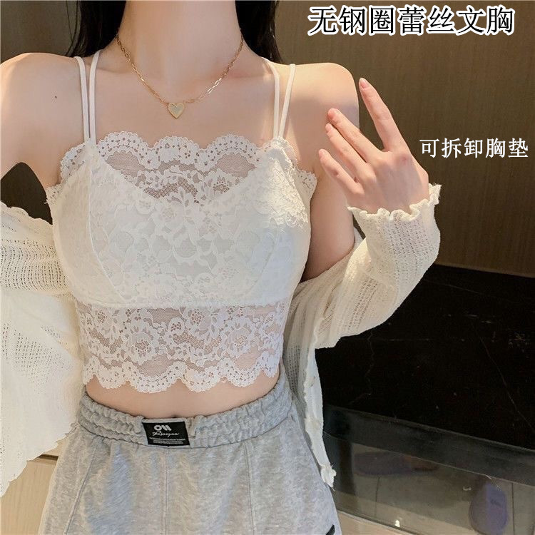 Áo hai dây ren mỏng và gợi cảm mùa hè lưng đẹp, mặc bên ngoài và bên trong với áo ngực đệm ngực
