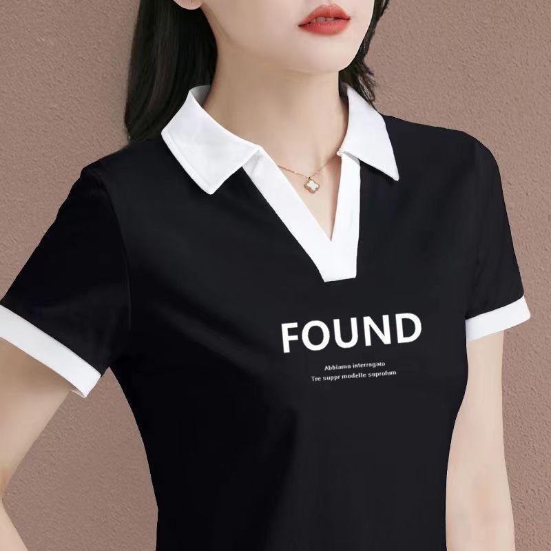 Mùa Hè 2025 Mới Thời Trang Dáng Rộng Thể Thao Cổ Chữ V Áo Sơ Mi Polo Tay Ngắn Cho Nữ