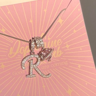 [Dopamine Girl] Tùy chỉnh chữ cái, zircon siêu sáng, quà tặng bạn thân, dây chuyền bạc zircon hình trái tim 5.7 BODB