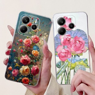 Dành Cho Xiaomi Redmi Note 14 4G Global Case Hoa Đẹp Bướm Hoa Hồng Mềm Trong Suốt TPU Vỏ Điện Thoại Cho Redmi Note 14 5G Ốp Lưng