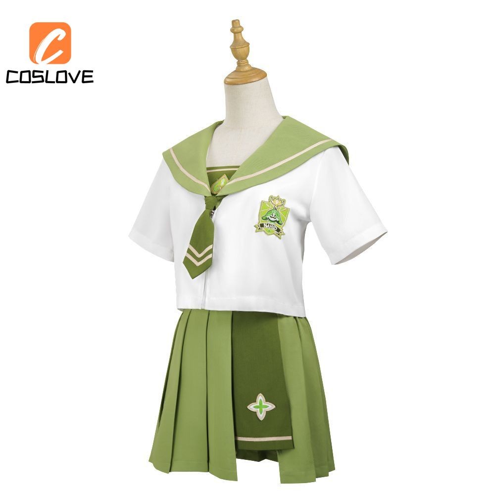 Anime Trò Chơi Genshin Tác Động Nahida Phong Cách JK Cosplay Quần Áo Trọn Bộ Trang Phục Phù Hợp Với Bé Gái Xanh JK Đầm Cosplay Đồng Phục
