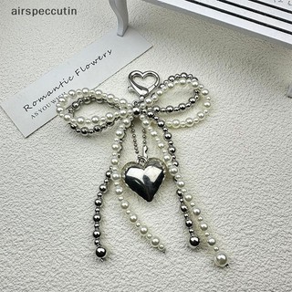 Airspecutin Ngọt Nơ Trái Tim Móc Khóa Mặt Dây Chuyền Đáng Yêu Đính Hạt Trang Trí Móc Khóa Quyến Rũ Điện Thoại Dây Đeo Điện Thoại Túi Quyến Rũ Mặt Dây Chuyền EN