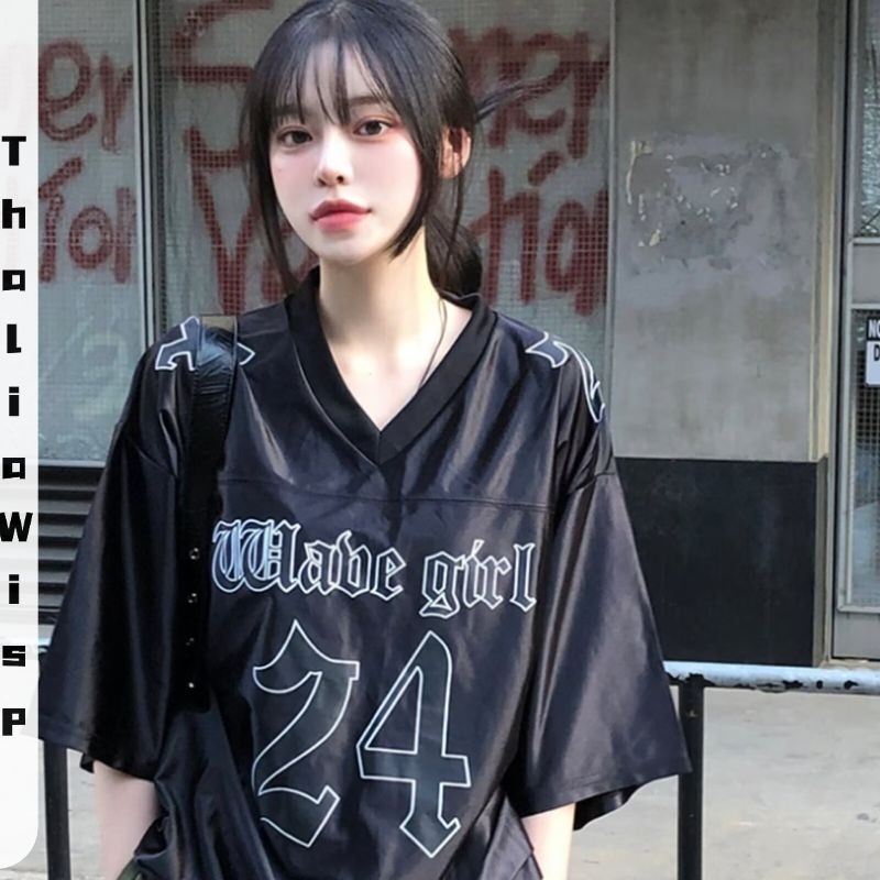 ThaliaWisp Áo Thun Nam Mỹ Retro Cổ Chữ V In Kỹ Thuật Số Mùa Hè Rời Top