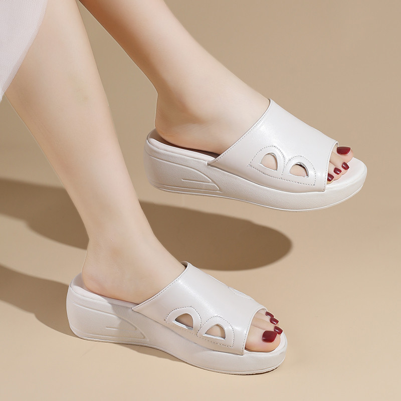 Atikota Nữ Phong Cách Nêm Sandal Đầu Tròn Flat Mùa Hè Dép Nhẹ Thoải Mái Trượt Trên Giày Đi Biển