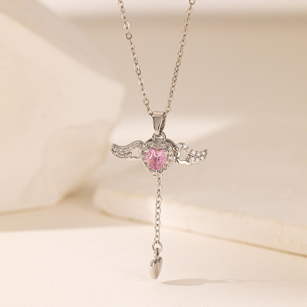 Thời Trang Cánh Cupid Hình Trái Tim Vòng Cổ Nữ Thiên Thần Tình Yêu Mặt Dây Chuyền Zircon Tính Khí Phù Hợp Với Xương Đòn Dây Chuyền