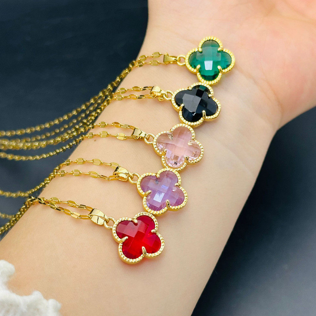 Vòng cổ cỏ ba lá bốn lá thời trang 18K mạ vàng chống thấm nước không phai màu Mặt dây chuyền nữ phù hợp