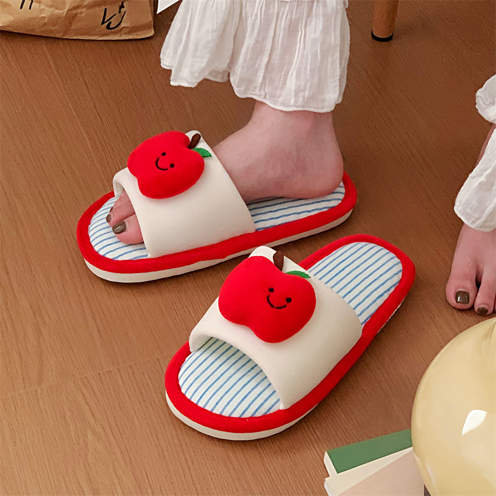Vui Vẻ Mặt Cười Dép Apple Dép Cotton Phẳng Im Lặng Đế Mềm Giày Lót Sàn Vải Lanh Cotton Dép Bốn Mùa Dép Lanh Đa Năng Dép Đi Trong Nhà Dép Đi Trong Nhà Mồ Hôi @