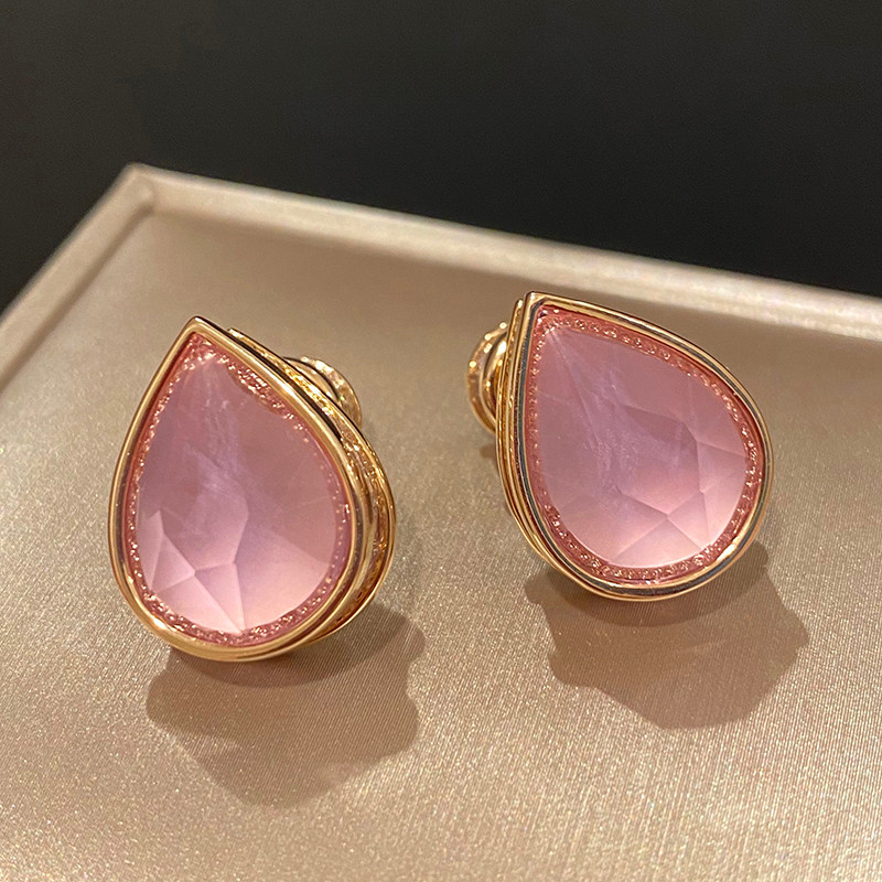 Bông tai Zircon hồng hình giọt nước Tính khí thanh lịch