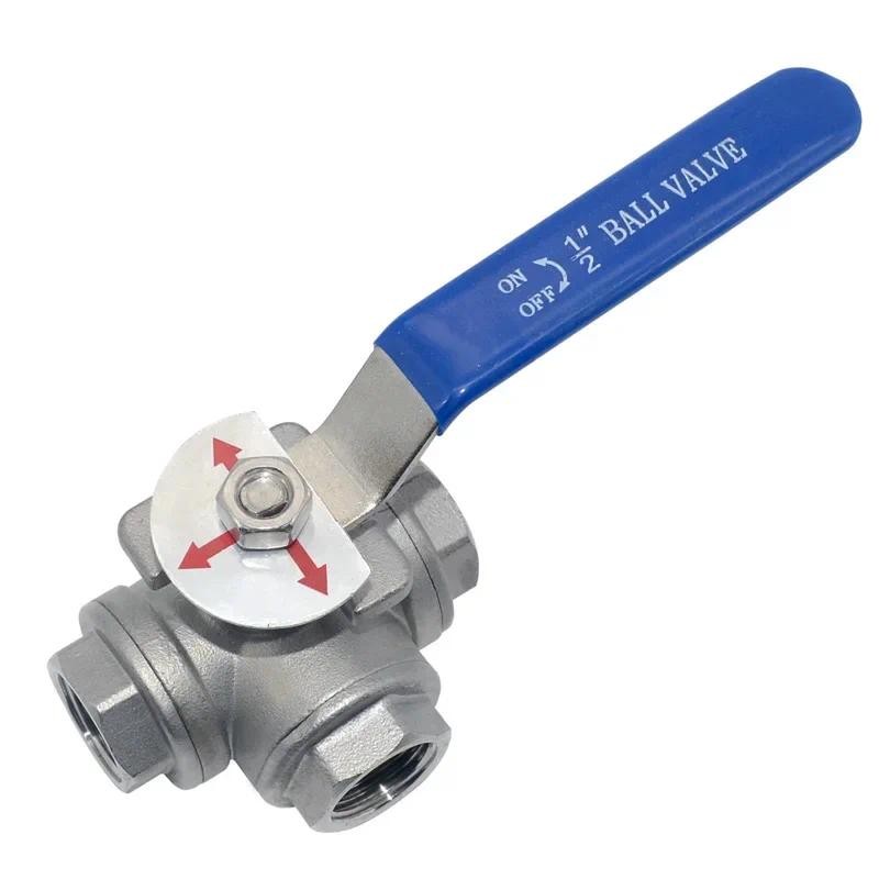 Van bi ba chiều bằng thép không gỉ 304 có khóa công tắc L / T loại một trong và hai ra công tắc van dây bên trong 6 / 4 phút