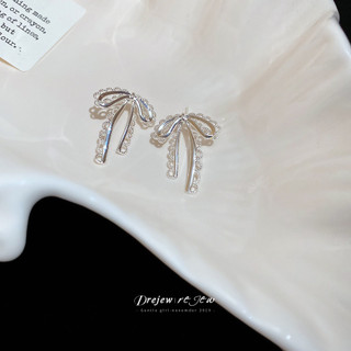 DREJEW 925Silver kim rỗng nơ ren bông tai phong cách mới đơn giản và đa năng bông tai cao cấp nhẹ nhàng sang trọng